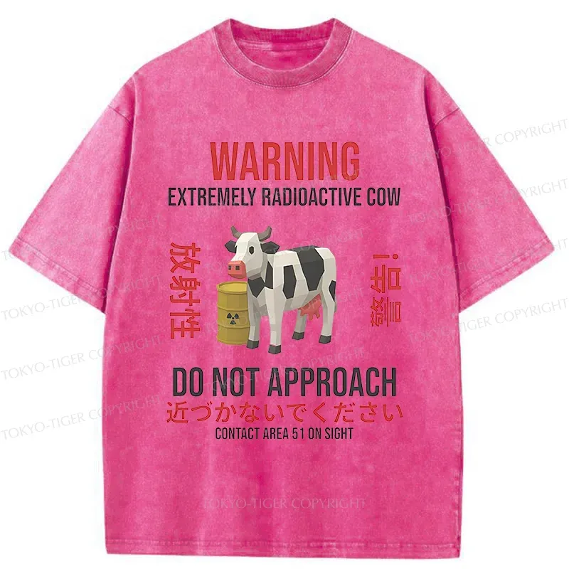 Tokyo-Tiger Radioactive Cow Funny Washed T-Shirt