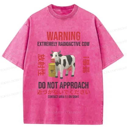 Tokyo-Tiger Radioactive Cow Funny Washed T-Shirt