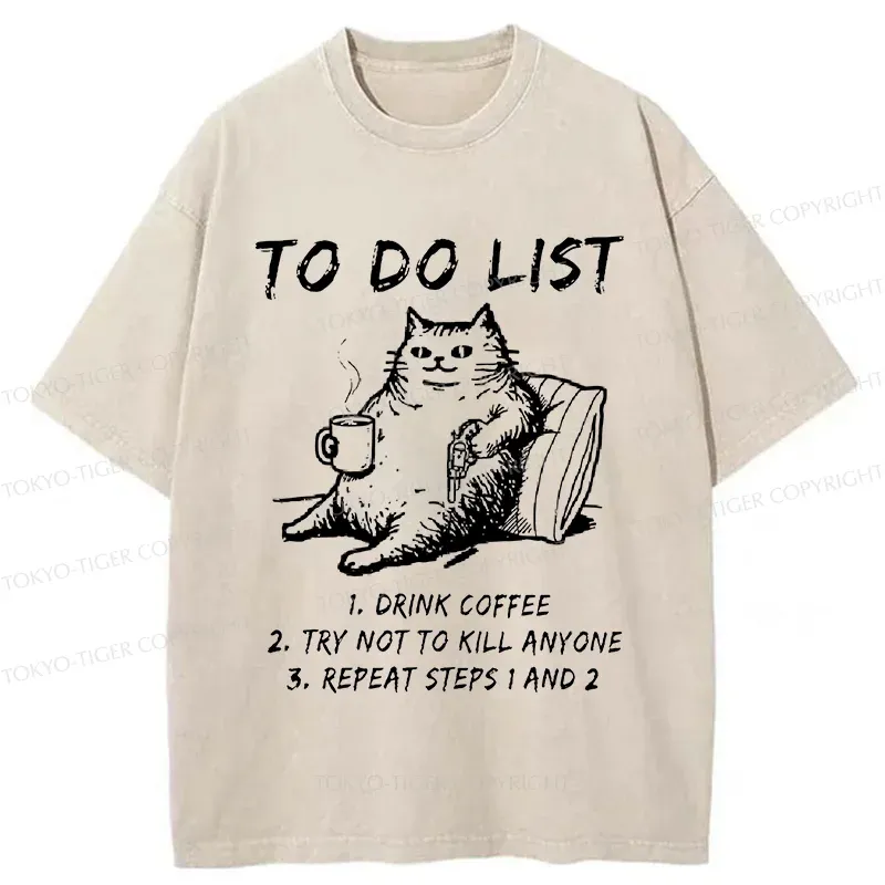 Tokyo-Tiger Cat's To-Do List Washed T-Shirt