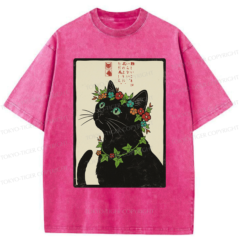 Tokyo-Tiger The Flower-Crowned Cat Washed T-Shirt