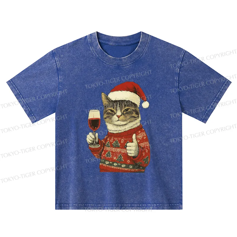 Tokyo-Tiger Christmas Cat Likes Kids Washed T-Shirt