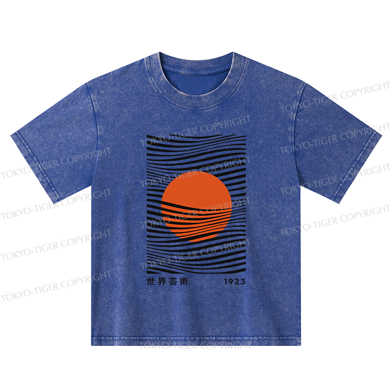 Tokyo-Tiger Minimalist Art Sun Kids Washed T-Shirt