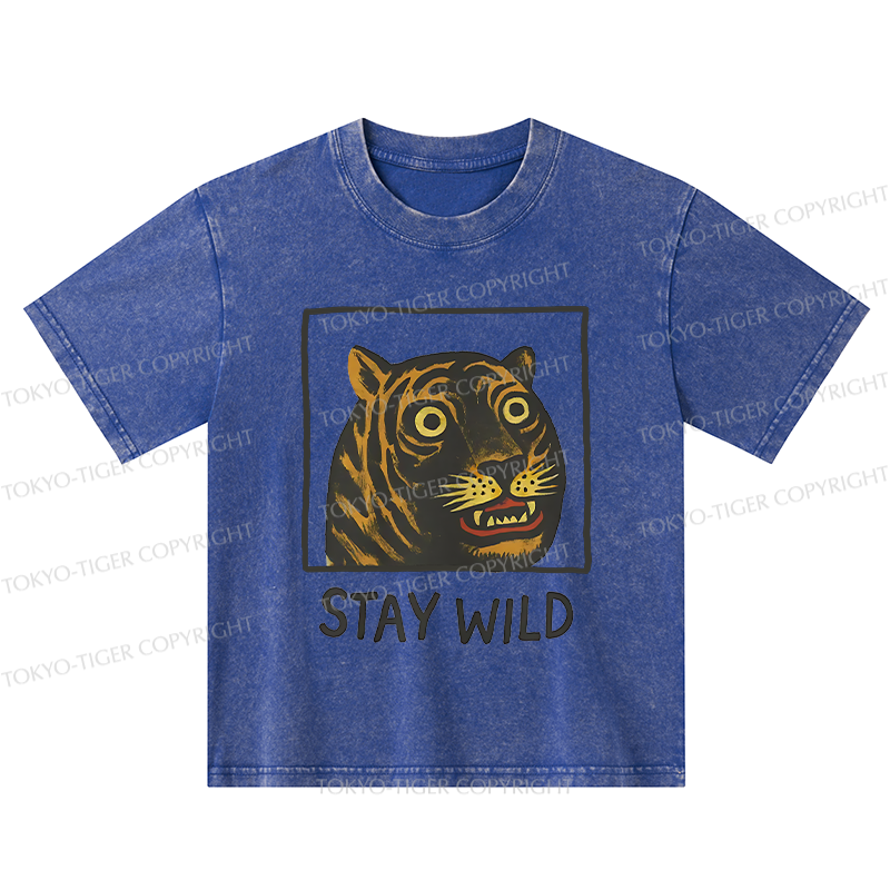 Tokyo-Tiger Silly And Cute Tiger Kids Washed T-Shirt