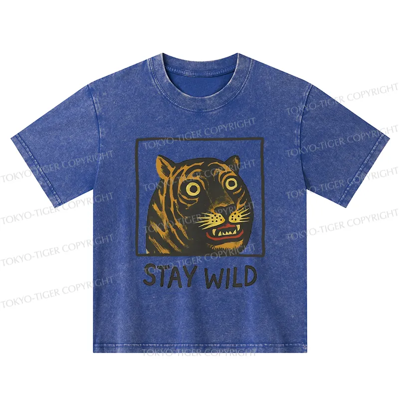 Tokyo-Tiger Silly And Cute Tiger Kids Washed T-Shirt