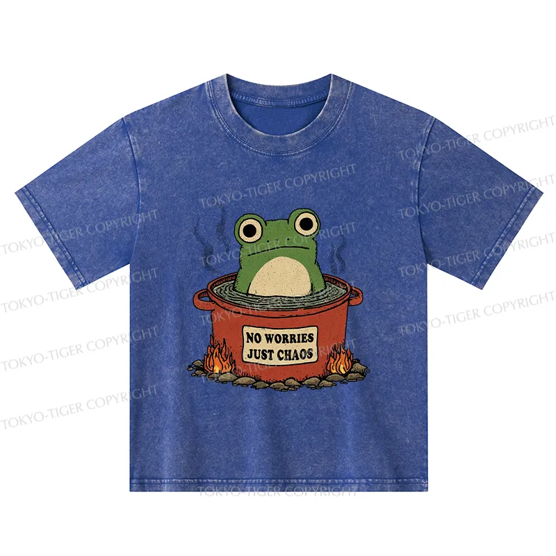 Tokyo-Tiger Frog：No Worries，Just Chaos Kids Washed T-Shirt
