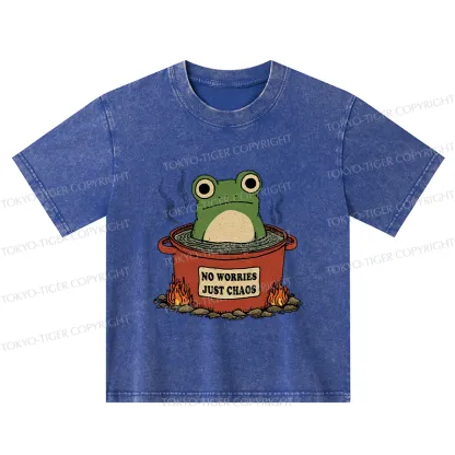 Tokyo-Tiger Frog：No Worries，Just Chaos Kids Washed T-Shirt
