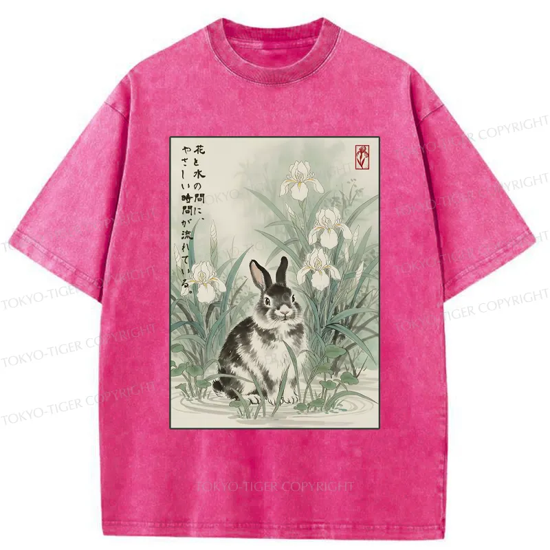 Tokyo-Tiger Little Rabbit Beneath the Blooming Irises Washed T-Shirt
