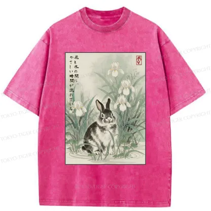 Tokyo-Tiger Little Rabbit Beneath the Blooming Irises Washed T-Shirt