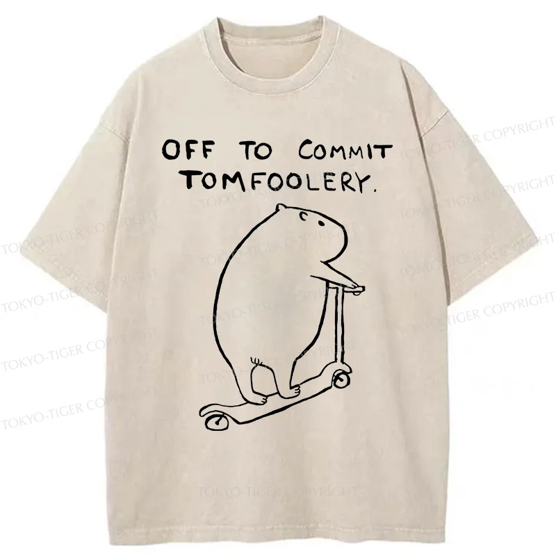 Tokyo-Tiger Capybara Is Ready To Do Something Bad Washed T-Shirt