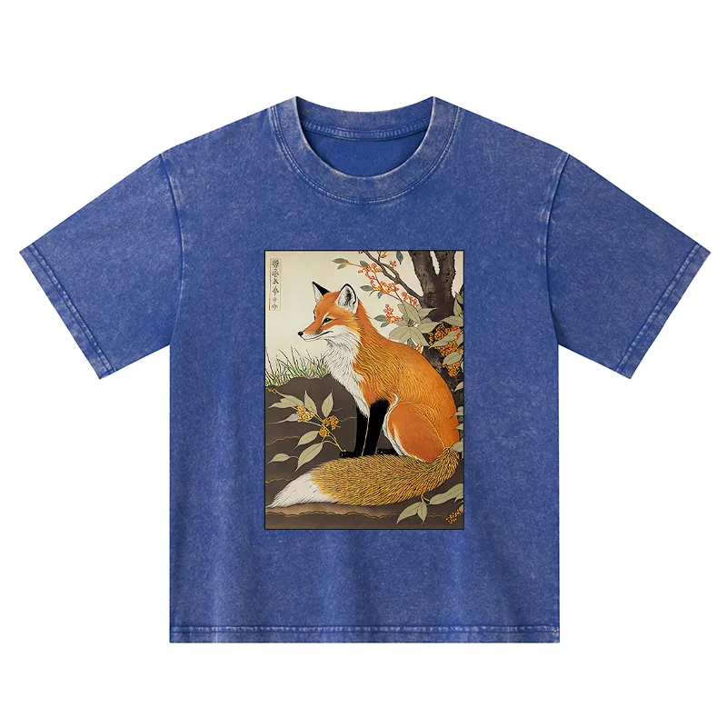 Tokyo-Tiger Ukiyo-e Fox Kids Washed T-Shirt