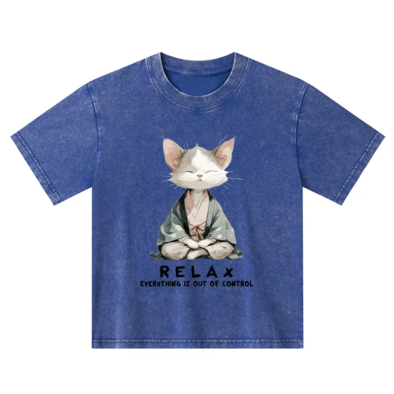 Tokyo-Tiger Zen Cat Relaxation，Everything's Out Of Control Kids Washed T-Shirt