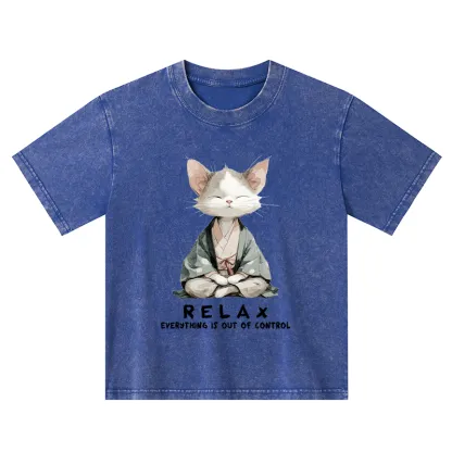 Tokyo-Tiger Zen Cat Relaxation，Everything's Out Of Control Kids Washed T-Shirt