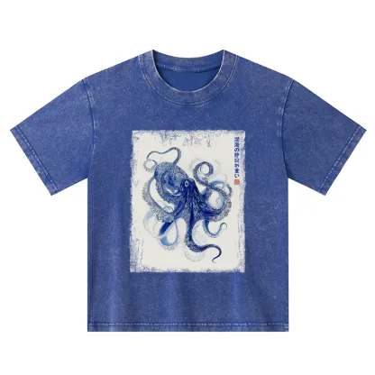 Tokyo-Tiger In The Deep: The Octopus’s Journey Kids Washed T-Shirt