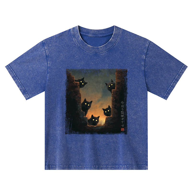 Tokyo-Tiger Five Cats Are Watching You Today Kids Washed T-Shirt