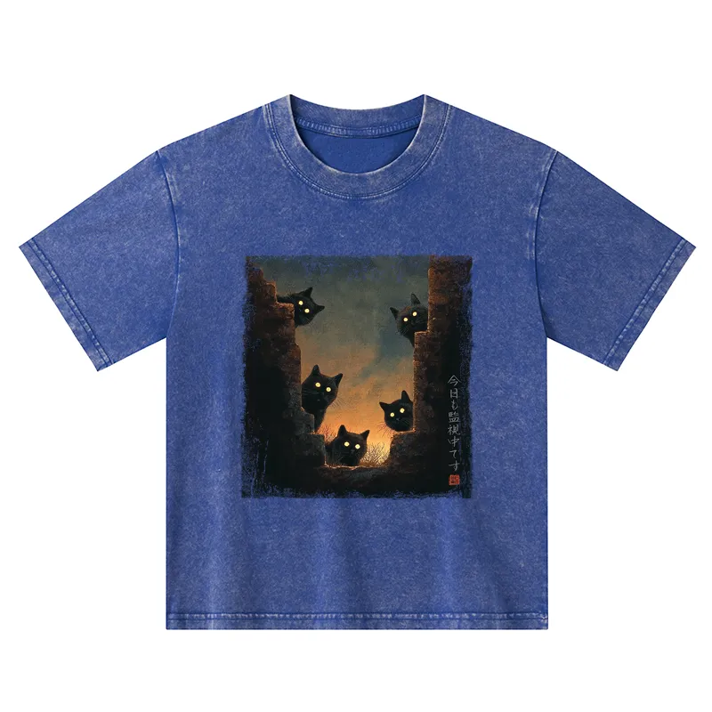 Tokyo-Tiger Five Cats Are Watching You Today Kids Washed T-Shirt