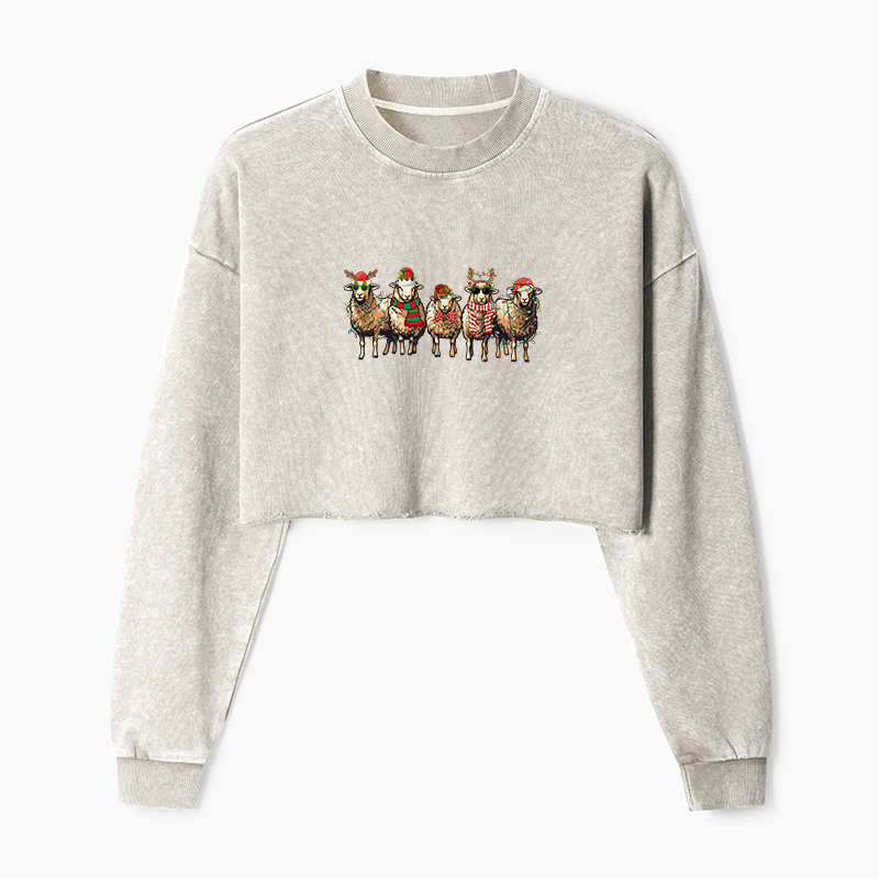 Tokyo-Tiger Christmas Sheep Washed Crop Sweatshirt