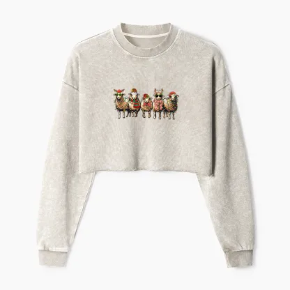 Tokyo-Tiger Christmas Sheep Washed Crop Sweatshirt