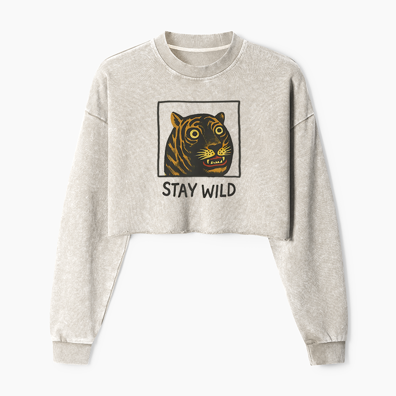 Tokyo-Tiger Silly And Cute Tiger Washed Crop Sweatshirt