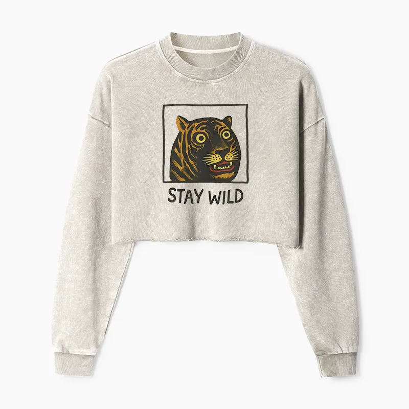 Tokyo-Tiger Silly And Cute Tiger Washed Crop Sweatshirt