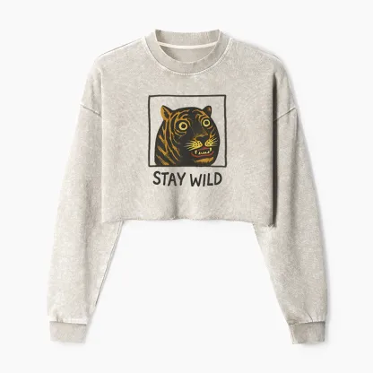 Tokyo-Tiger Silly And Cute Tiger Washed Crop Sweatshirt