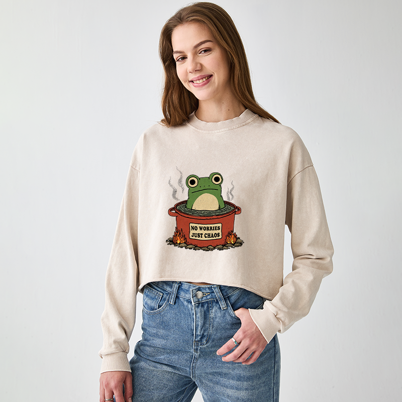 Tokyo-Tiger Frog：No Worries，Just Chaos Washed Crop Sweatshirt