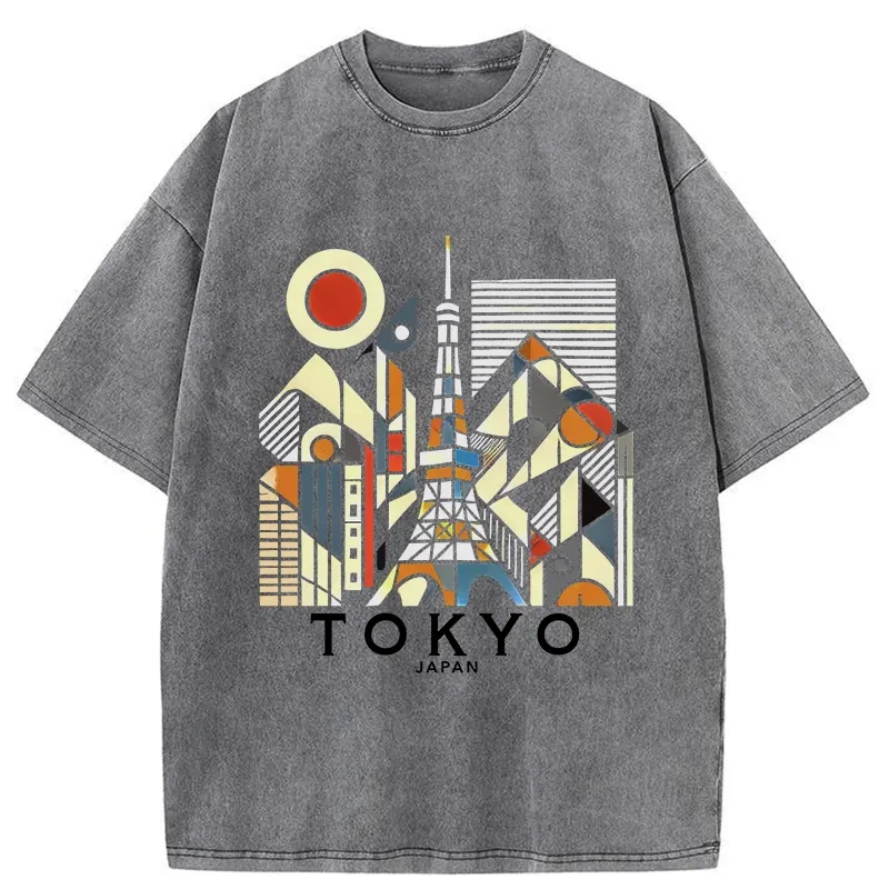 Tokyo-Tiger Tokyo 3D Architecture Washed T-Shirt