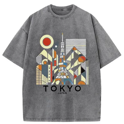 Tokyo-Tiger Tokyo 3D Architecture Washed T-Shirt