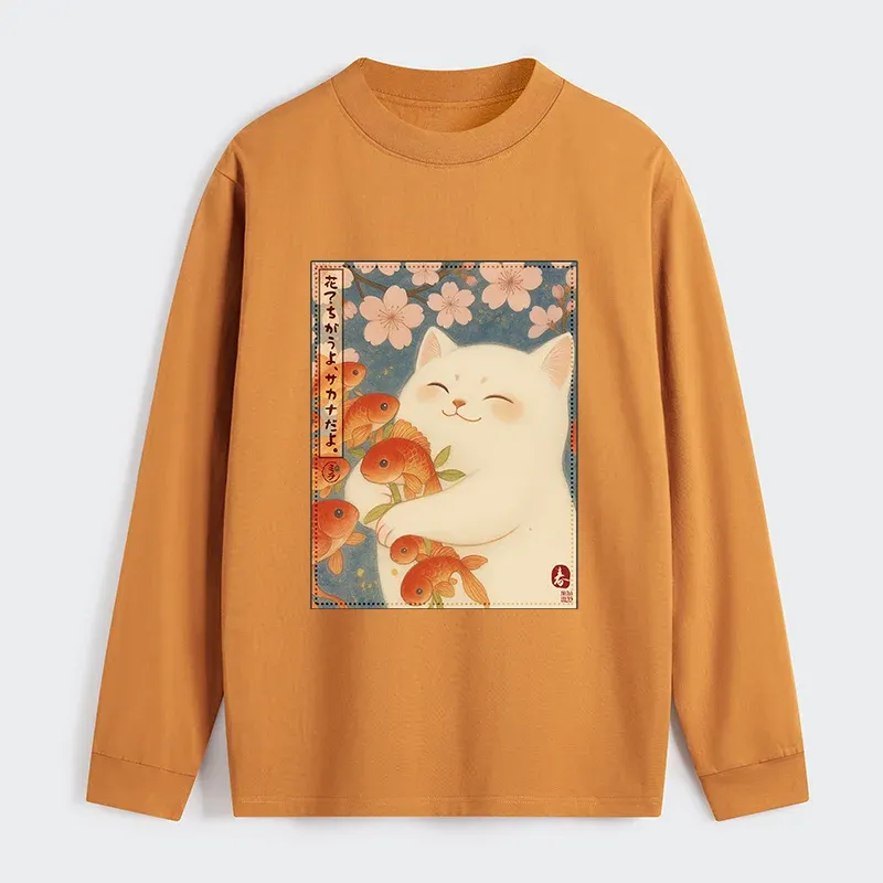 Tokyo-Tiger Funny Ukiyoe Cat and Fish Flower Classic Long Sleeve T-Shirt