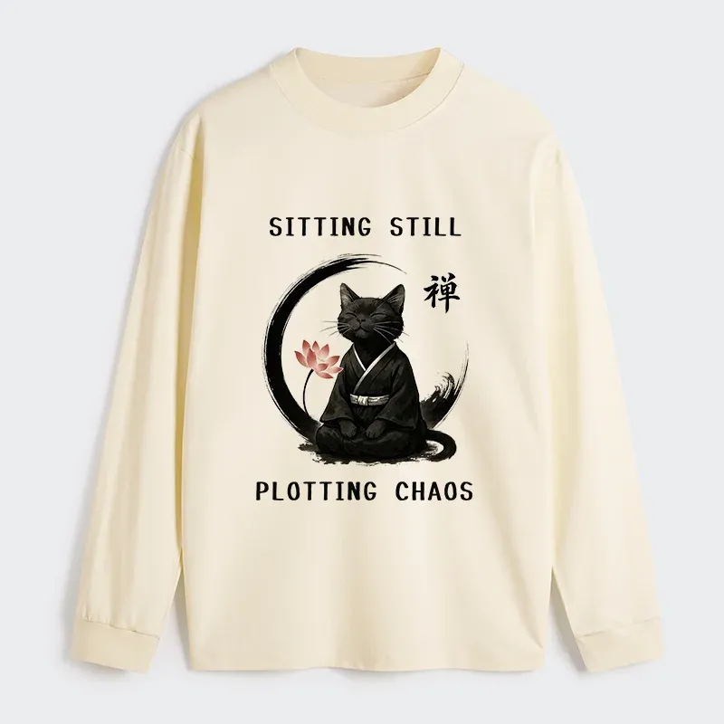 Tokyo-Tiger Sitting Still  Plotting Chaos Calming Zen Cat Funny Classic Long Sleeve T-Shirt