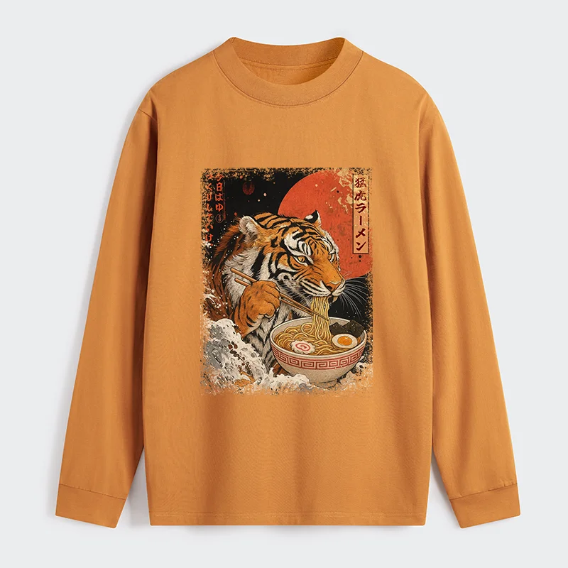 Tokyo-Tiger Ukiyoe Japan Tiger Eating Ramen Classic Long Sleeve T-Shirt
