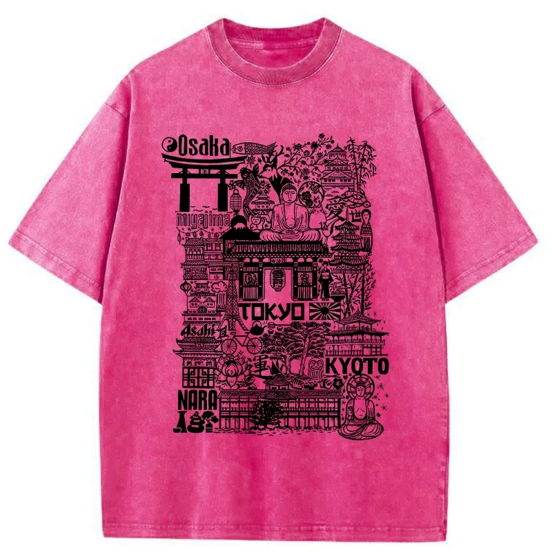 Tokyo-Tiger Japanese Line Cityscape Washed T-Shirt