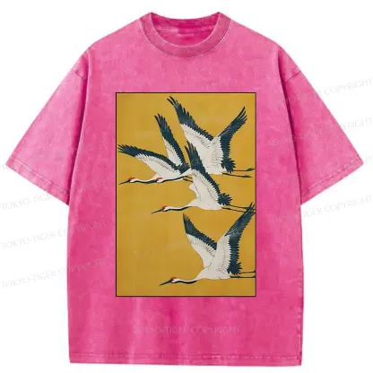 Tokyo-Tiger Vintage Cranes Painting Washed T-Shirt