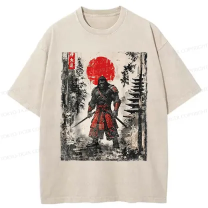 Tokyo-Tiger Bigfoot Japanese Samurai Washed T-Shirt