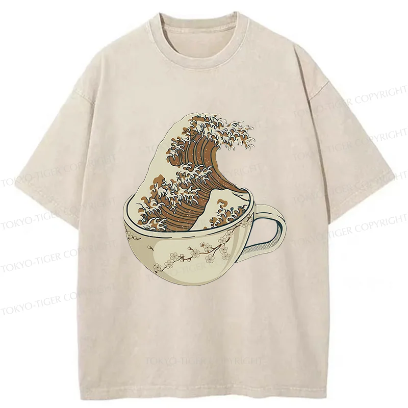 Tokyo-Tiger Waves In The Coffee Cup Washed T-Shirt