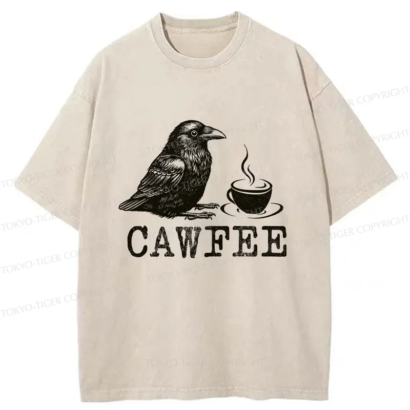 Tokyo-Tiger Cawfee Funny Washed T-Shirt