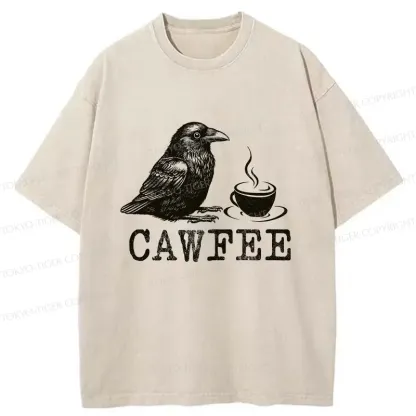 Tokyo-Tiger Cawfee Funny Washed T-Shirt