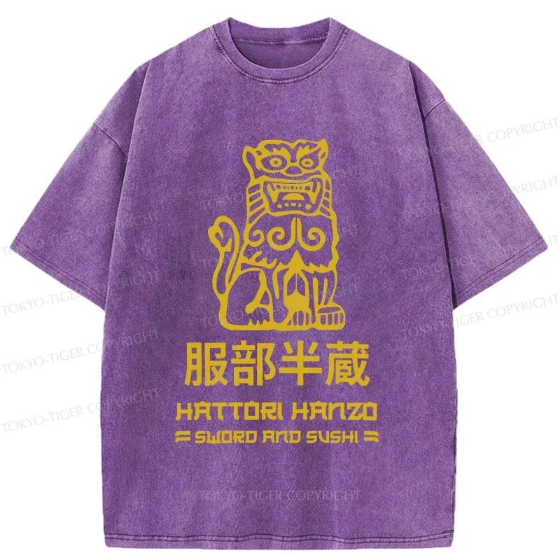 Tokyo-Tiger Hattori Hanzo Sword And Sushi Vintage Washed T-Shirt