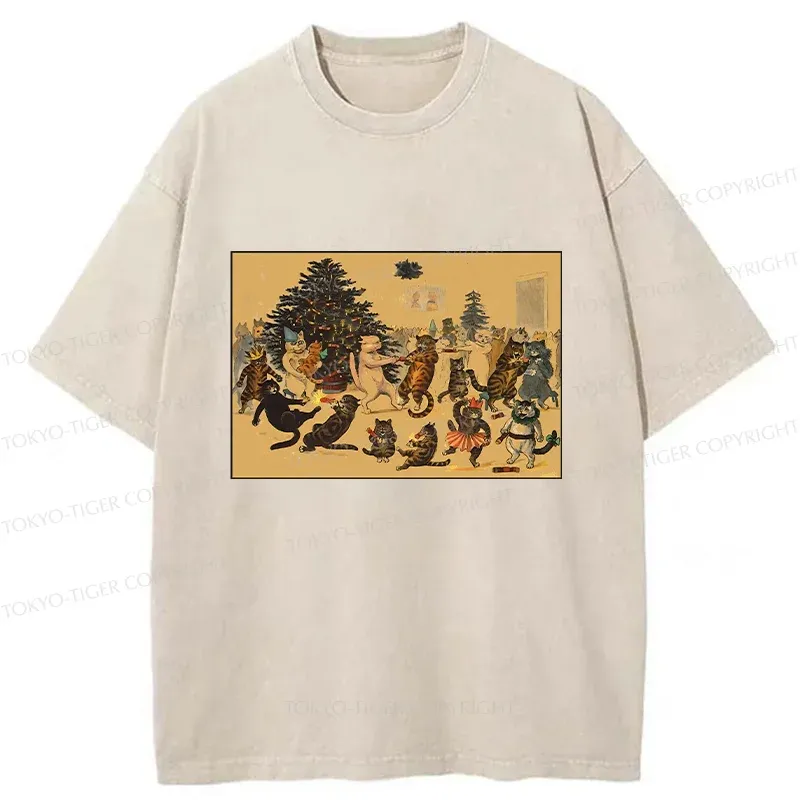 Tokyo-Tiger Christmas Cat Party Washed T-Shirt Sale