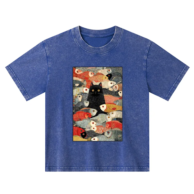 Tokyo-Tiger Cats And Fish Kids Washed T-Shirt