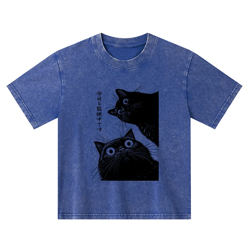 Tokyo-Tiger The Cat Is Watching Today Kids Washed T-Shirt