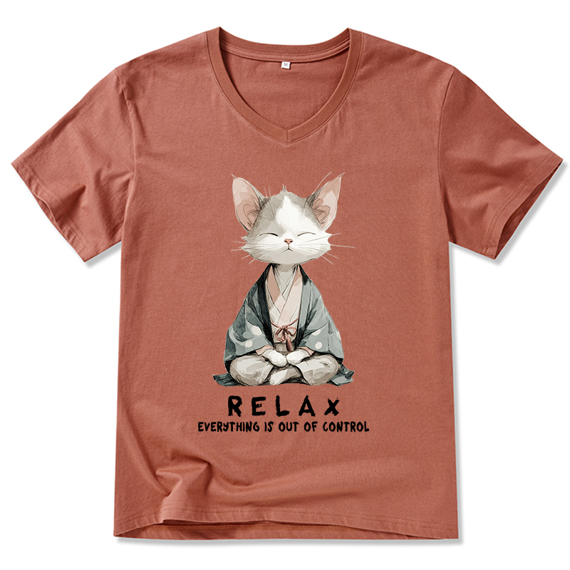 Tokyo-Tiger Zen Cat Relaxation，Everything's Out Of Control V-Neck Classic T-Shirt