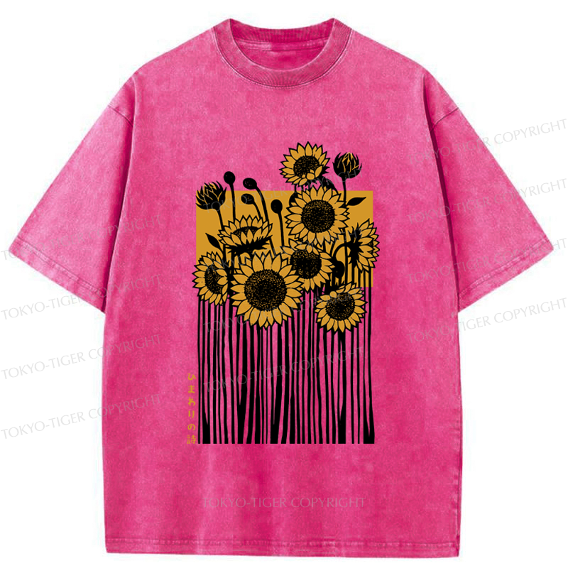 Tokyo-Tiger The Poem of Sunflowers Washed T-Shirt