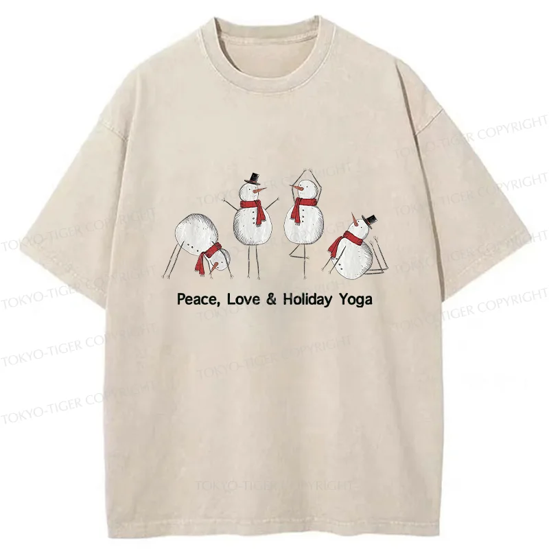 Tokyo-Tiger Snowmen Doing Yoga Washed T-Shirt