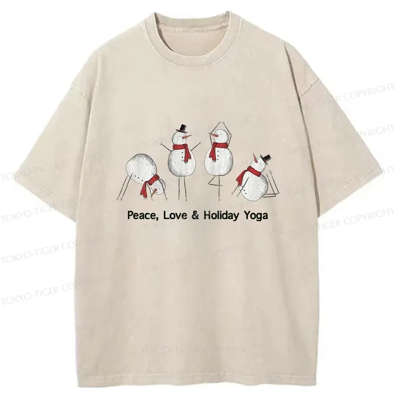 Tokyo-Tiger Snowmen Doing Yoga Washed T-Shirt Sale