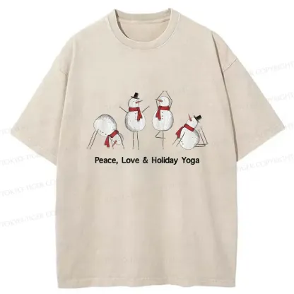 Tokyo-Tiger Snowmen Doing Yoga Washed T-Shirt