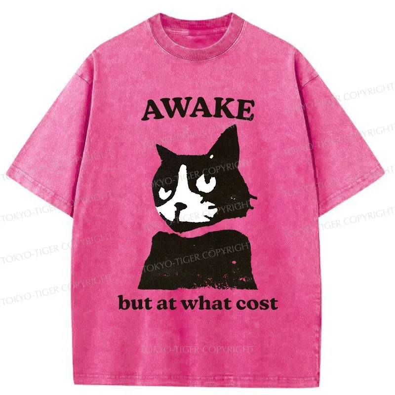 Tokyo-Tiger Awake But At What Cost Cat Washed T-Shirt