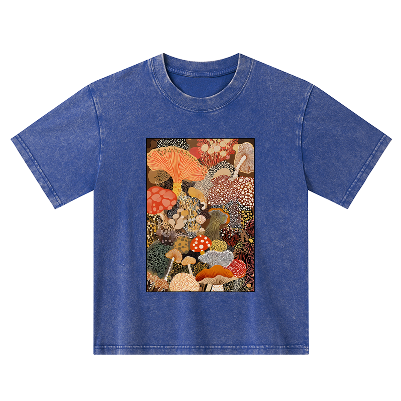 Tokyo-Tiger Psychedelic Mushroom Paintings Kids Washed T-Shirt