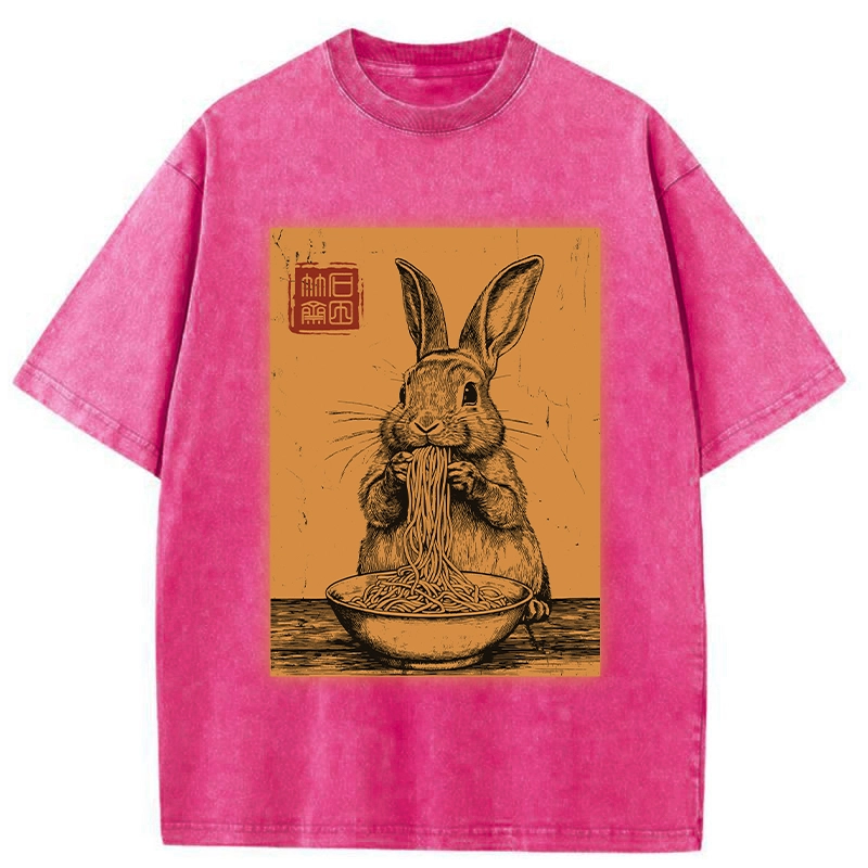 Tokyo-Tiger Ramen Lover Rabbit Washed T-Shirt