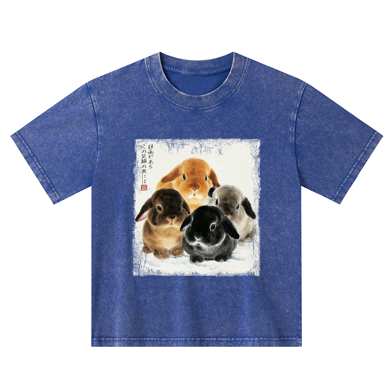 Tokyo-Tiger The Ink Wash Rabbit Is Watching You Kids Washed T-Shirt