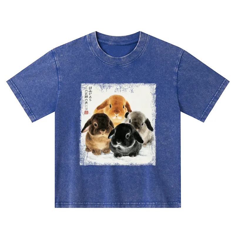 Tokyo-Tiger The Ink Wash Rabbit Is Watching You Kids Washed T-Shirt